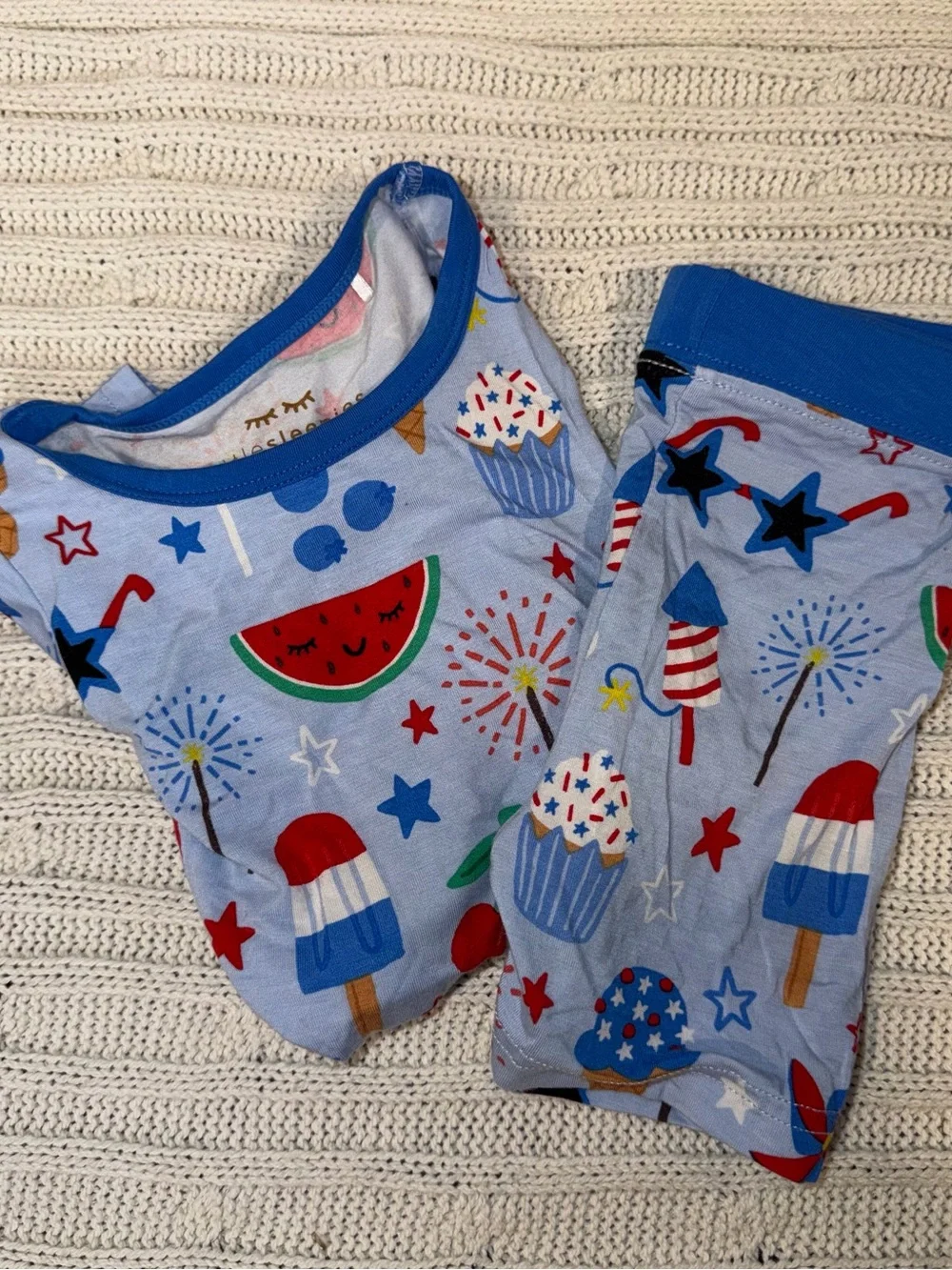 Little Sleepies Blue Red White Stars & Fireworks Short Sleeve Pajama Top